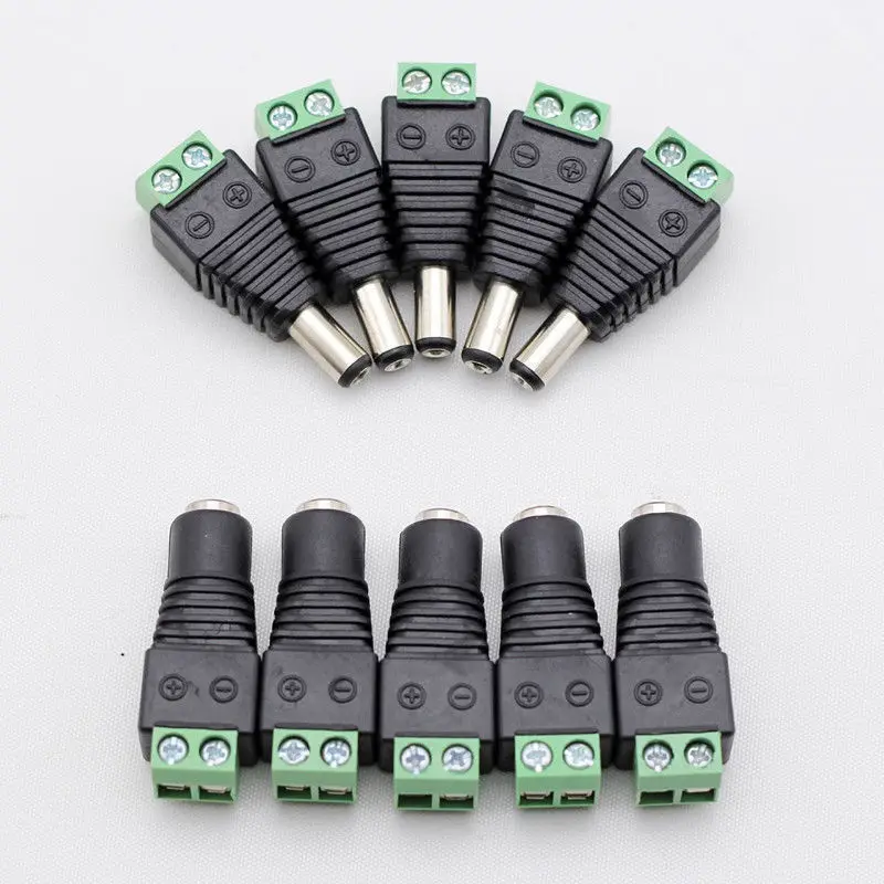 

5.5mm x 2.1mm 5PCS Male + 5PCS Female Female Male DC Power Plug Adapter for Single Color LED Strip and CCTV Cameras