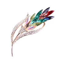 fashion crystal glass flower brooch for women gown men suit elegant wheat pins badge bride wedding jewelry clothing accessories