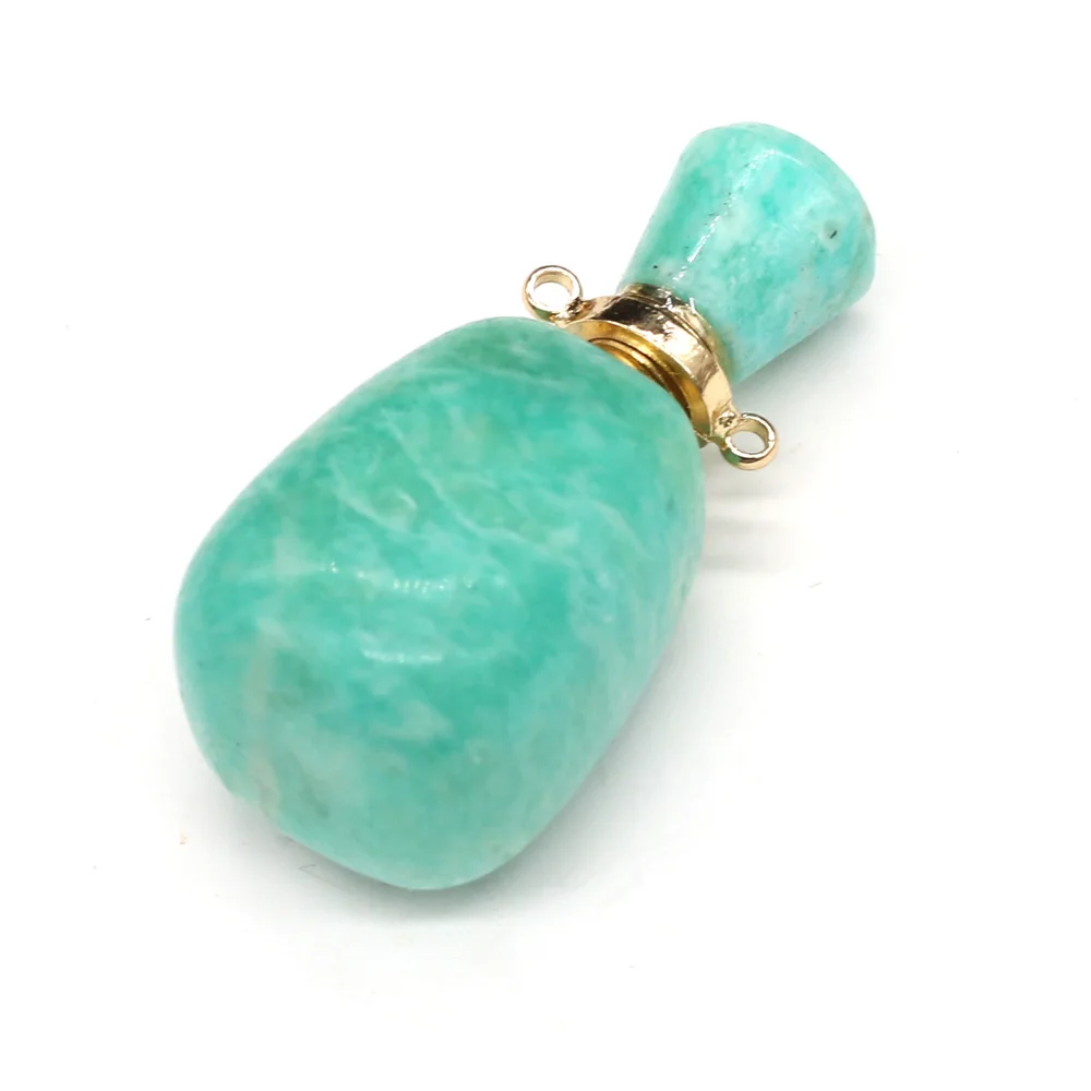 

Natural Stone Perfume Bottle Pendant Amazonites Essential Oil Diffuser Charms Various Shapes for DIY Jewelry Making 17x35mm