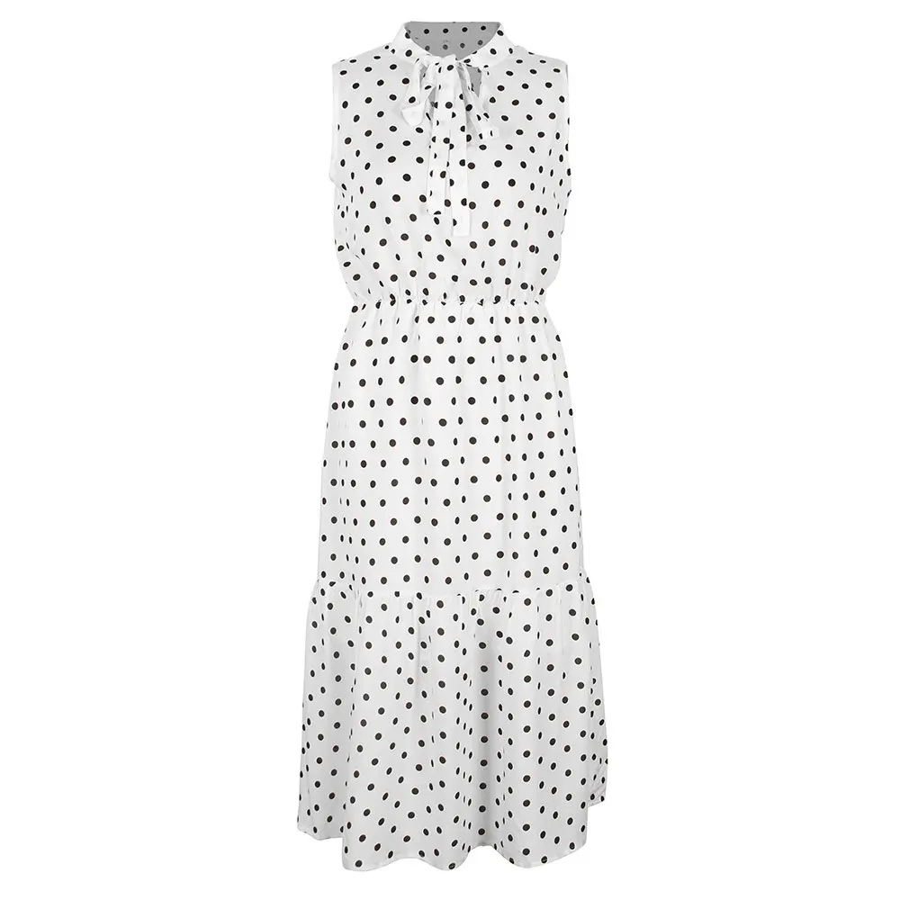 

2021 Summer New Polka Dot Sleeveless Dress Women Casual V Neck High Waist Medium Long Sexy Tank Dresses Ladies