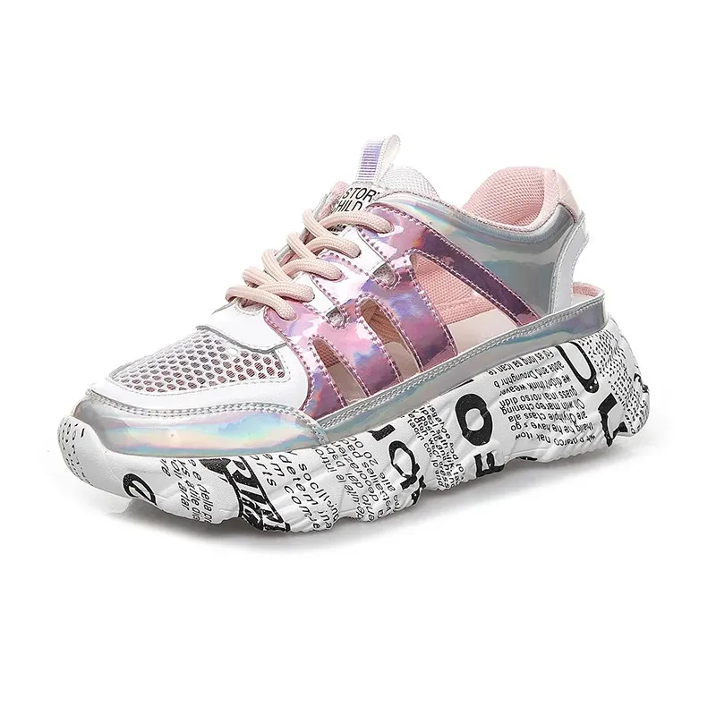 

Mixed Colors Hollow Out Lace-Up Women Sport Sandals Street Style Breathable Light Mesh Shoes Classic Non-Slip Platform Shoes