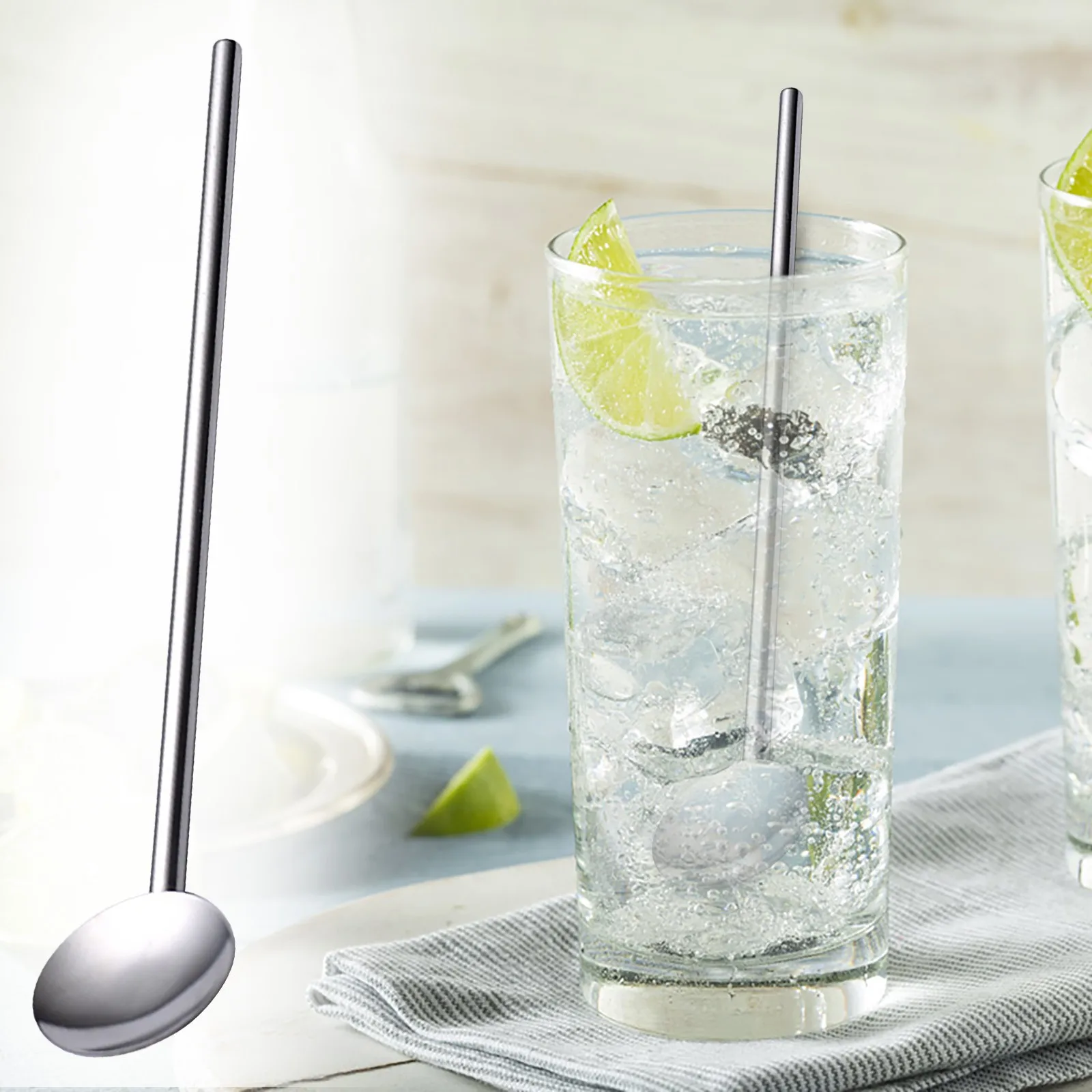 

1pc Spoon Straws Stainless Steel Drinking Spoon Straws Reusable Metal Cocktail Spoons Straws Drinking Spoon-straw Kitchen Straws