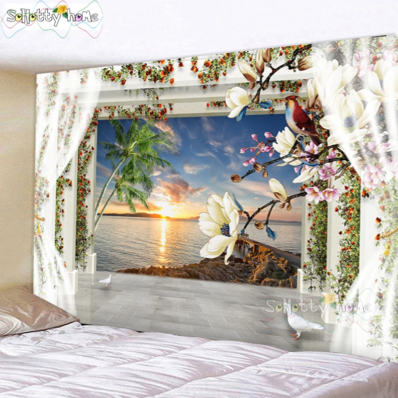 

3D гобелен с морской тематикой очаровательный вид на море подвесная настенная ткань закат природа пейзаж волна гобелены потолочное украшен...