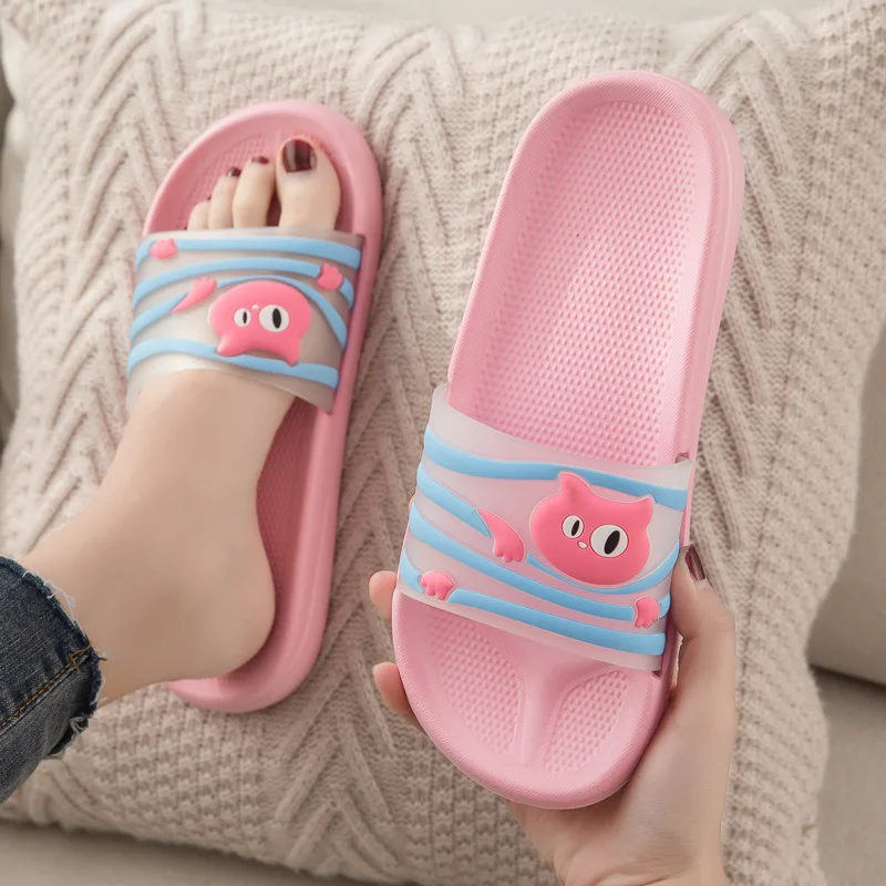 

Summer Cute Cat Slippers Women Men Cartoon Animals Indoor Bathroom Soft Sole Non-slip EVA Slides Beach Trend Couples Shoes