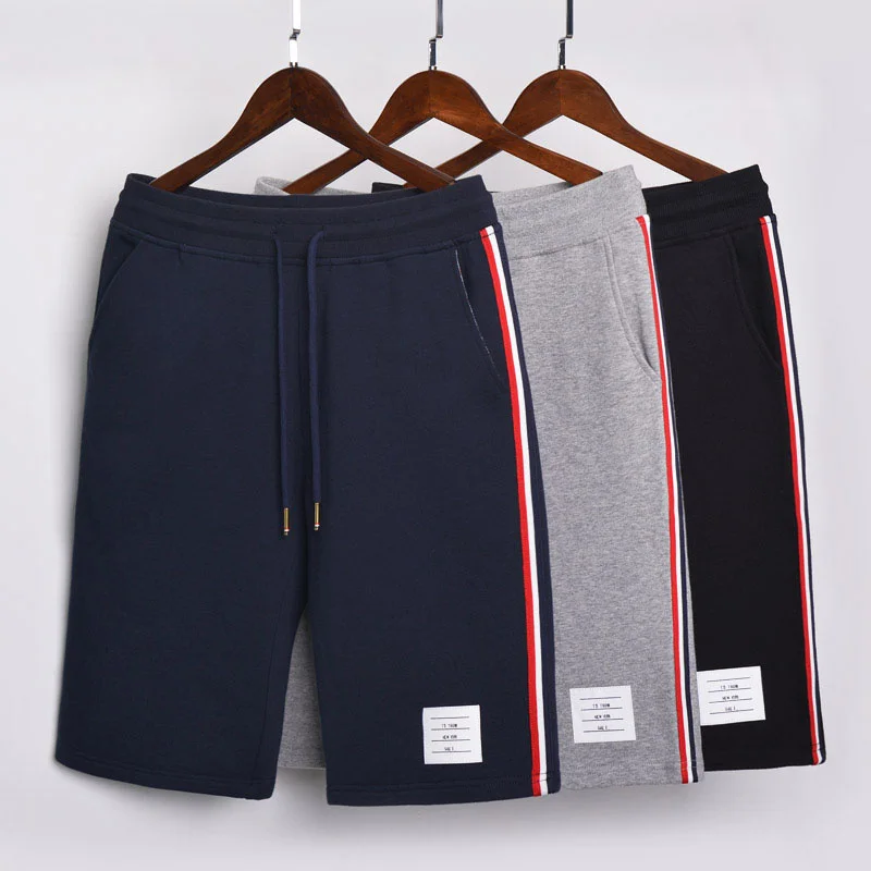 

Модные брендовые повседневные шорты TB 2021 для мужчин и женщин, летние хлопковые повседневные спортивные брюки в полоску длиной до колена, сп...