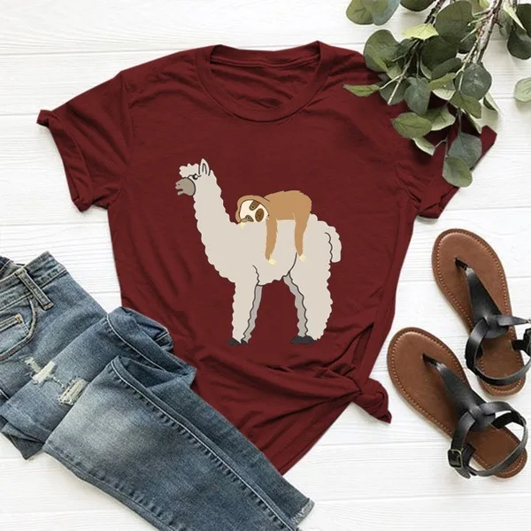 

Summer Autumn Fashion Breathable Korean Japanese European and American Cool Loose Cartoon Printed Camel Figure Women's T-shirt