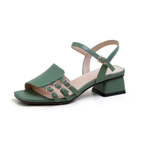 sandales femmes women fashion high quality buckle strap green peep toe sandals lady cool black summer sandals