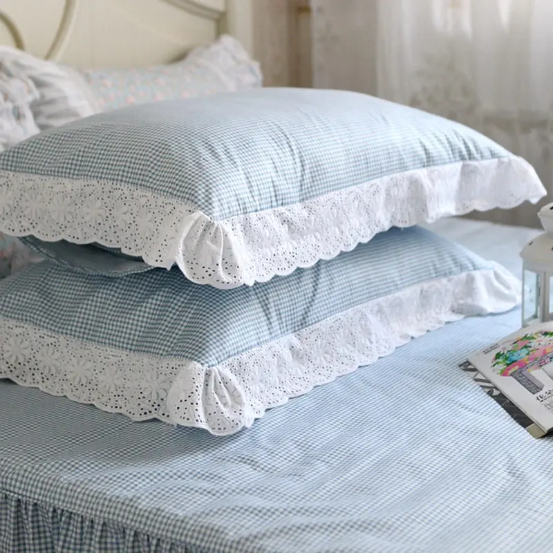 2 шт. классические Синие Клетчатые вышитая Подушка Чехол для спальни аксессуары