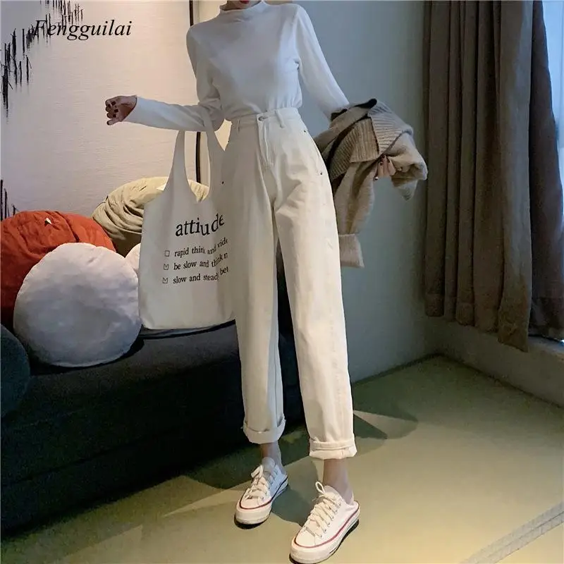 Spring / Summer 2020 New Casual Pants Korean Fashion Versatile Straight Tube Loose High Waist Capris Jeans Female for Student