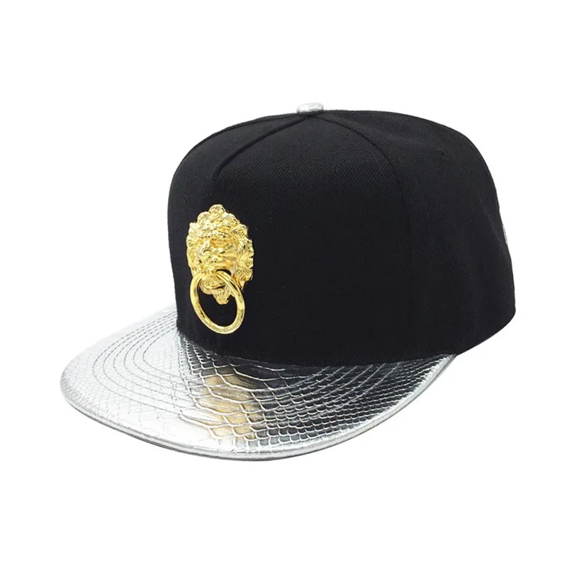 

Gepersonaliseerde Metalen Leeuwenkop Hoeden Verstelbare Hip Hop Platte Rand Baseball Cap Snapback Hoed Vrouwen Mannen