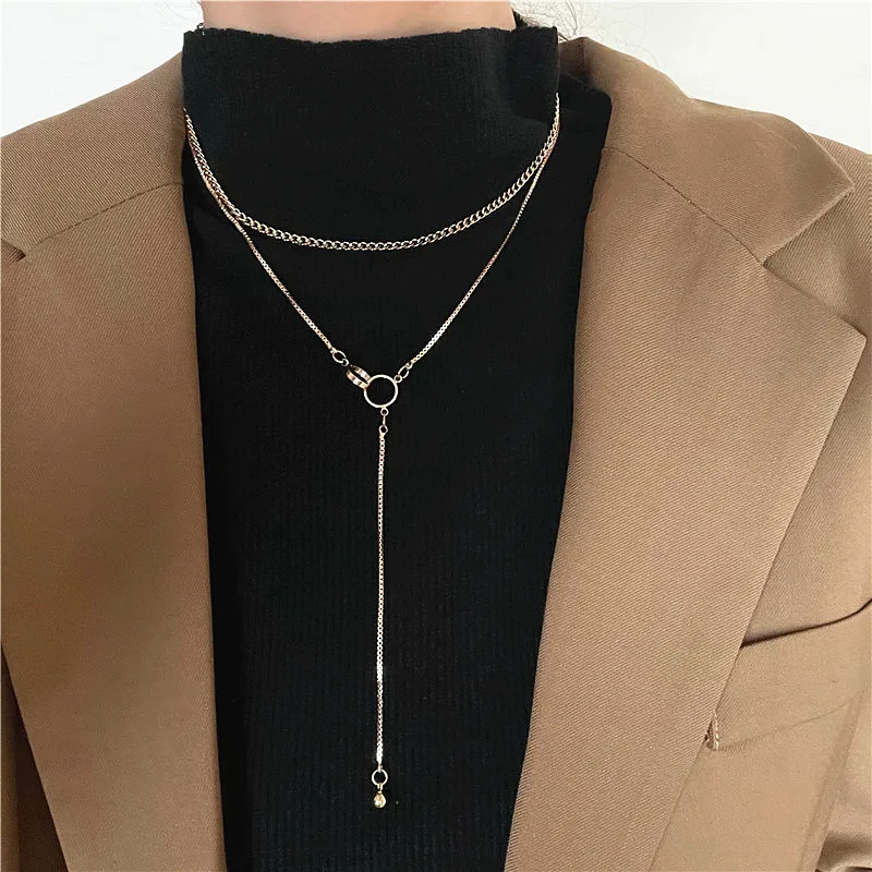

2021 Double Necklace For Women With Clavicle Chain Overlapped Light Luxury Sweater Chain Fashion Neck Chain Pendant A Chain