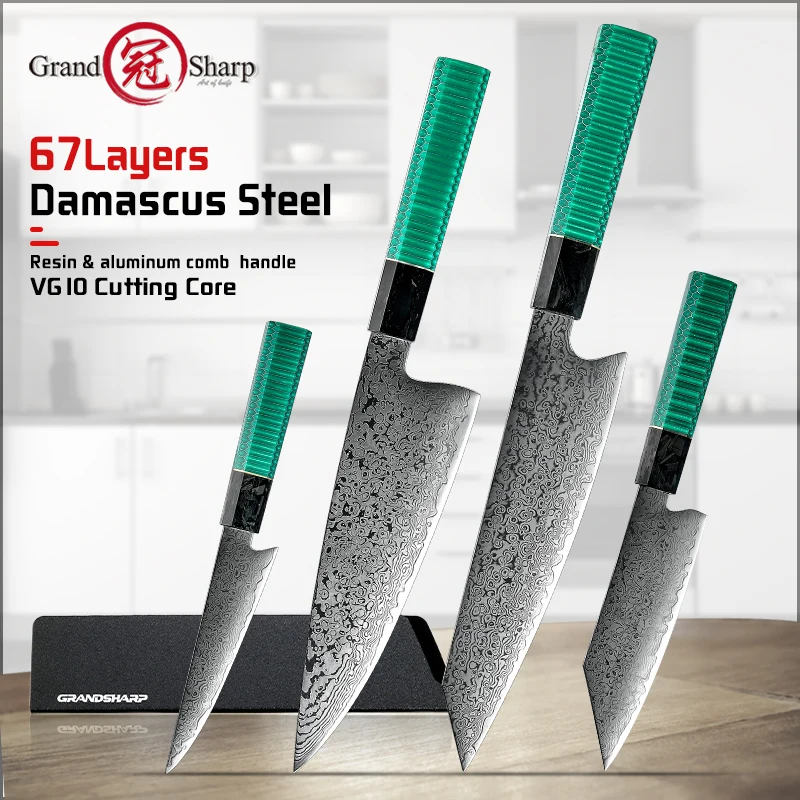 

Grandsharp 1PCS or 4 PCS Professional Kitchen Knife Sets Japanese Damascus Steel Chef Knife Kiritsuke Utility Cooking Knives