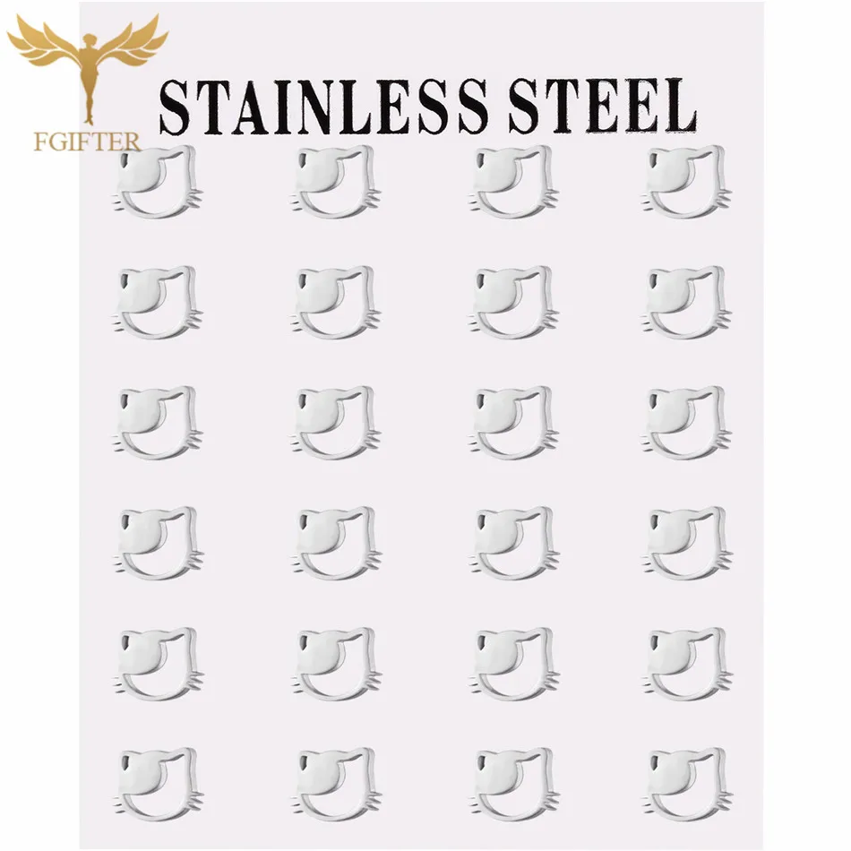 Оптовая продажа 304L сталь Стад серьги для девочек Дети животных полые кошка