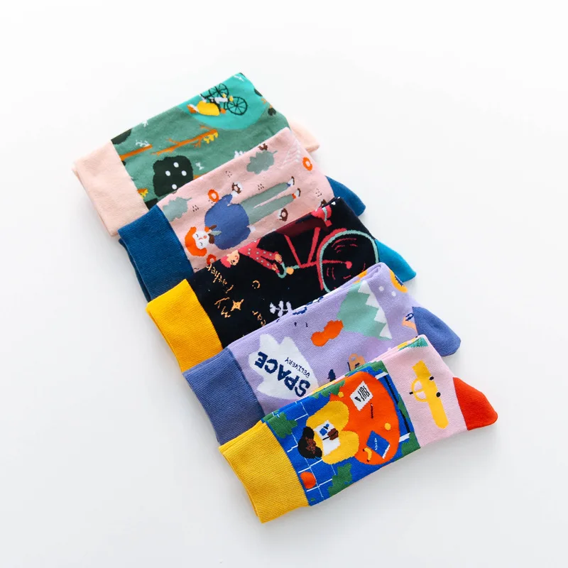 American Style Fashion Female Socks Casual Abstract Harajuku Street Hip Hop Girls Funny Happy Skateboard Colorful Women SoX