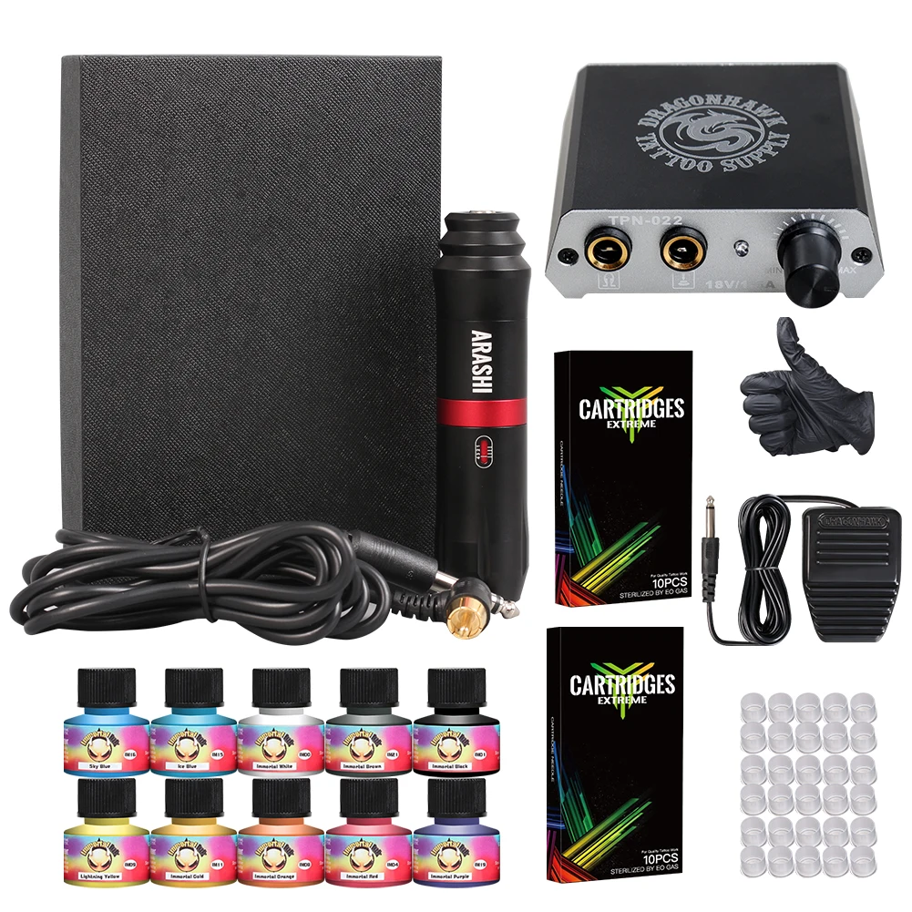 Топ полный новичок татуировки комплект моторная ручка машина США пистолет цвет