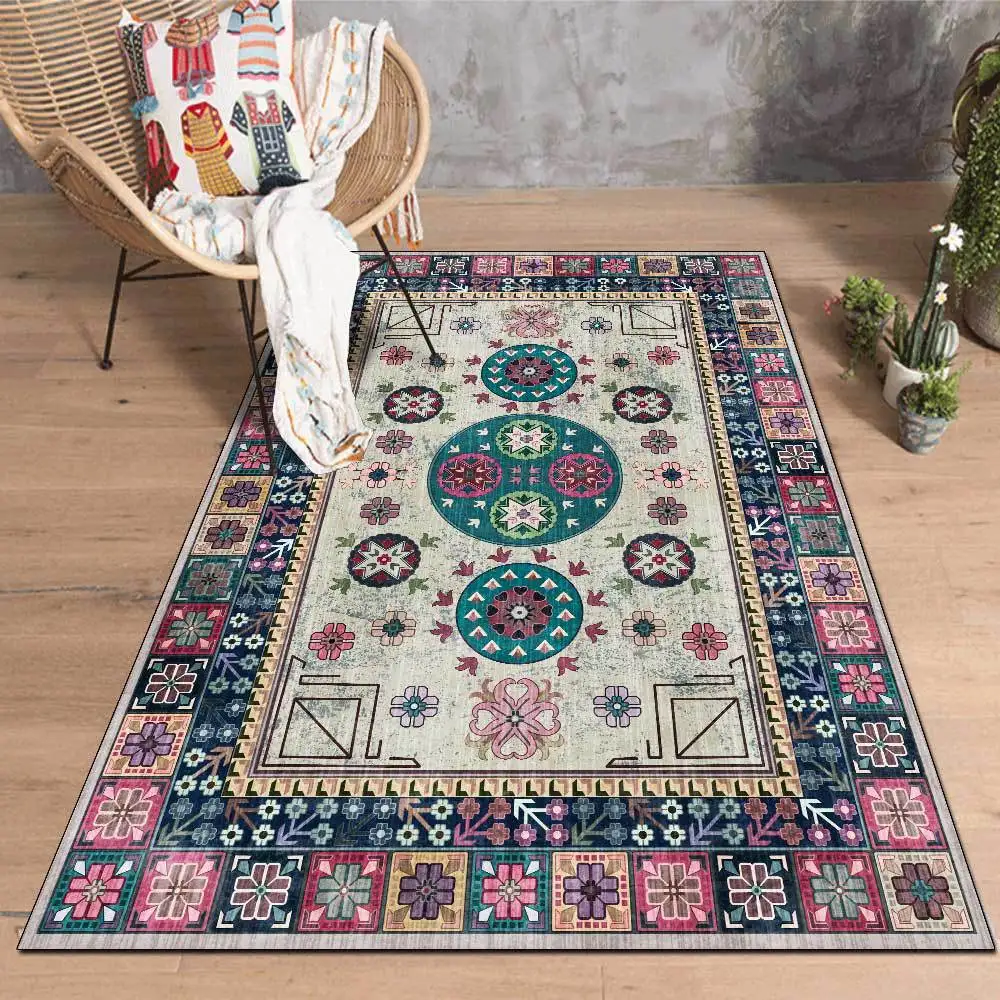 

Ethnic Style Bedroom Bedside Carpets Retro Persian Geometric Printed Kitchen Hallway Area Rugs Living Room Anti-Slip Door Mat