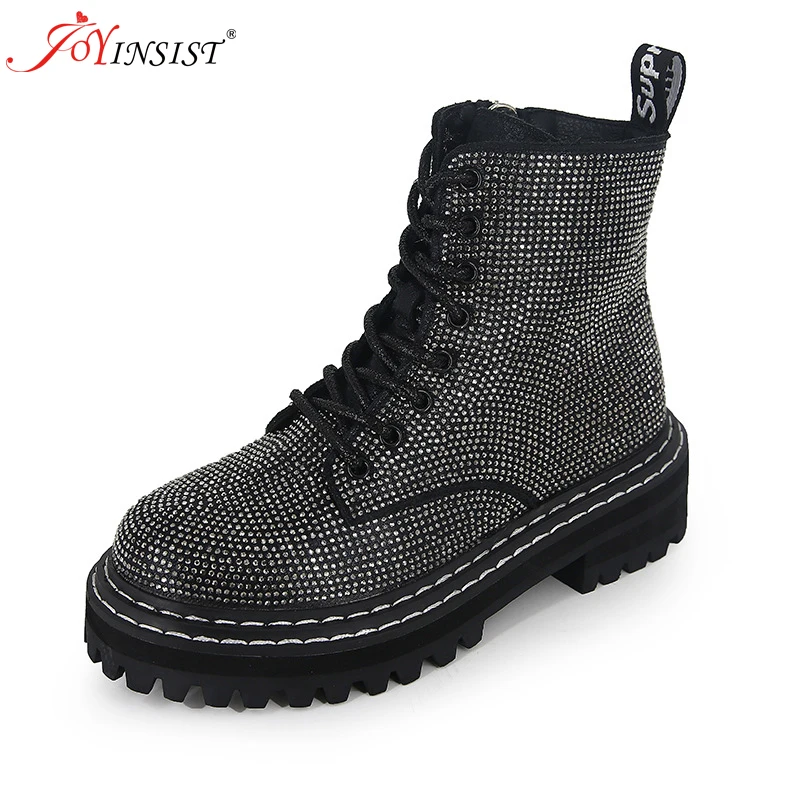 Winter Women's Boots Platform Fashion Rhinestone Lace up Round Toe Snow Women Shoes 2019 New High Quality | Обувь