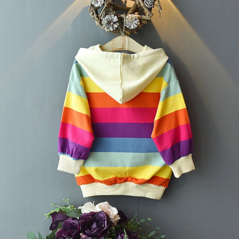 

Baby Girl Outerwear Autumn Spring Comfotable Colorful Striped Print Casual Hoodie Sweatshirt Kids Outfits Tops Leisure Gilr Set