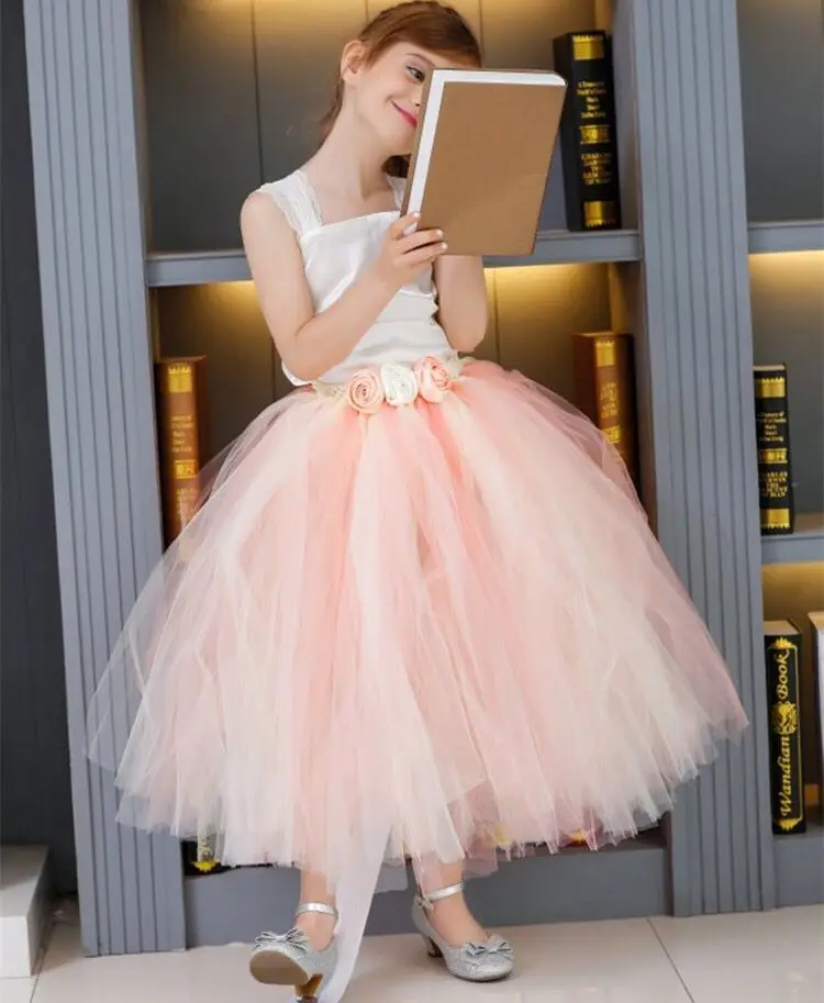 Детский кружевной свадебный комплект из тюлевой юбки-пачки с открытой спиной и