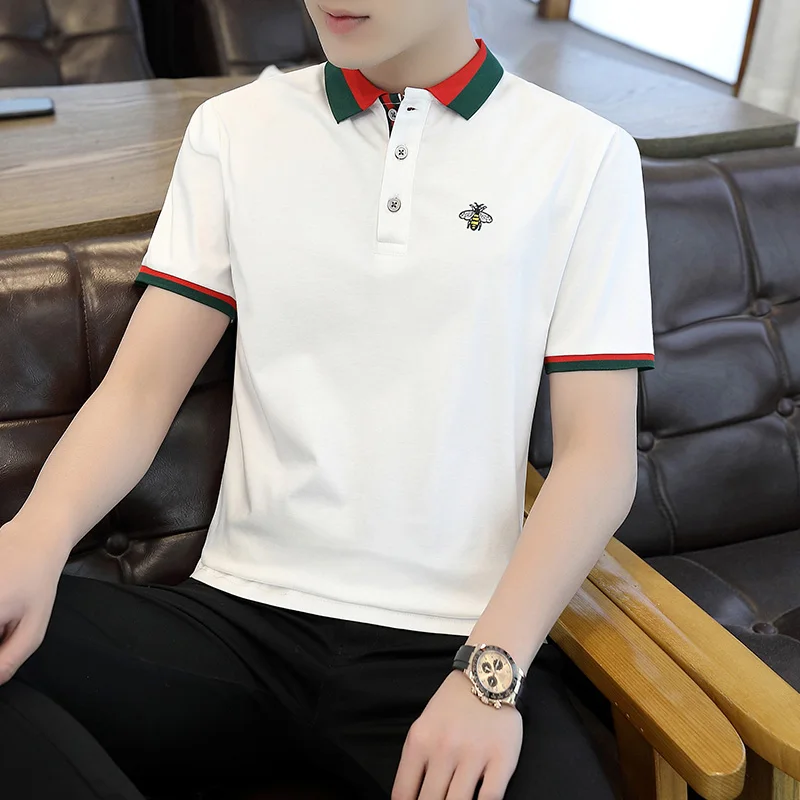 

Summer Men Solid Color Stand-Up Collar Casual T-Shirt New Cotton Trend Polo Shirt Slim Half-Sleeved Men