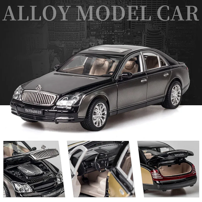 

1:24 Alloy Car Toy Diecast Metal Toy Vehicle Maybachs-62S Car Model Decoration Sound And Light Car Doors Open For Kids Birthday