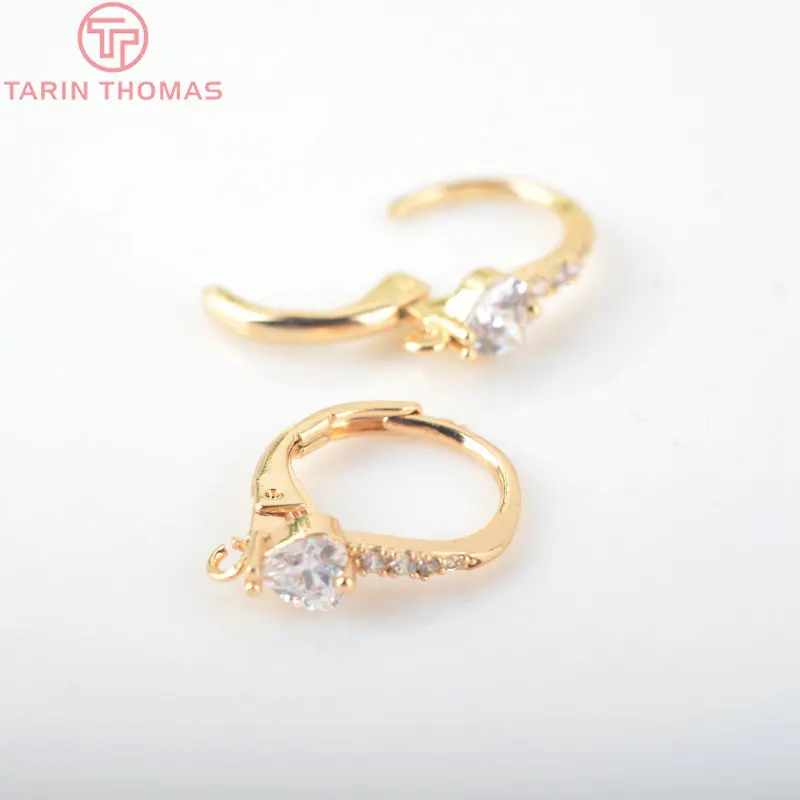 4 шт 15 мм 24k латунь золотого цвета с белыми циркониевый в форме сердца серьги