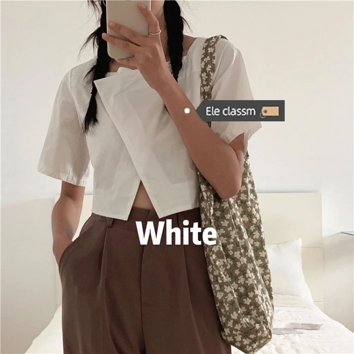 Белая женская рубашка Новинка лета 2021 короткий топ в японском стиле с коротким