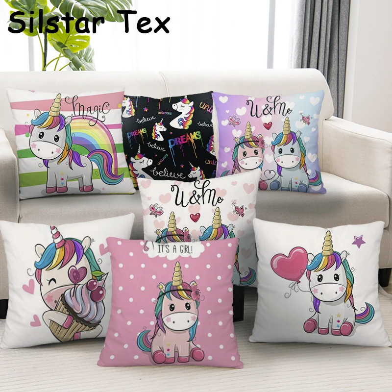 Симпатичные наволочки Silstar Tex в виде единорога персиковой кожи разноцветные из