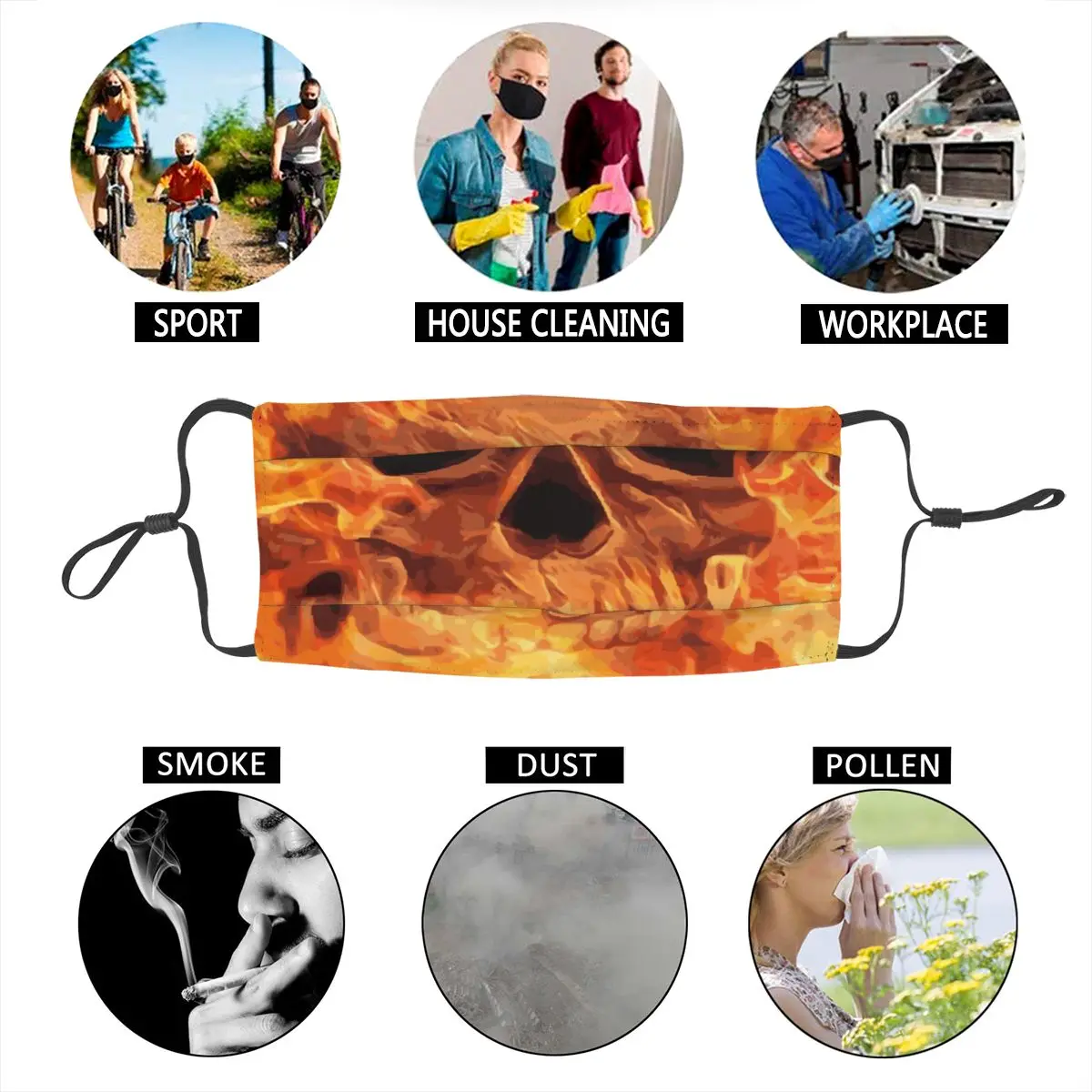 

Men Women Death Skull Fire Mask Dustproof Skeleton Protection Respirator Washable Mouth Muffle