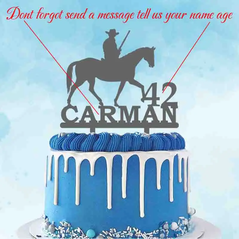 Personalized Hunter Cake Topper Custom Name Age Man Hold Gun Riding Horse Hunt For Birthday Decoration | Дом и сад
