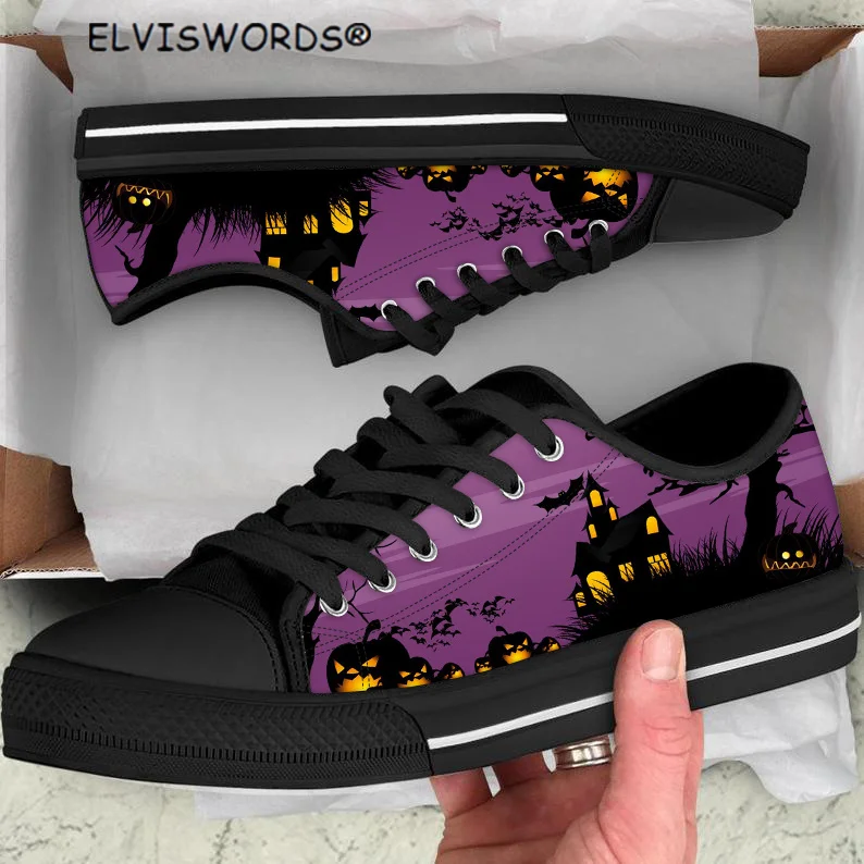

ELVISWORDS Halloween Night Pattern Casual Lace-up Vulcanized Shoes for Women Ladies Breathable Walking Shoes Zapatos de mujer