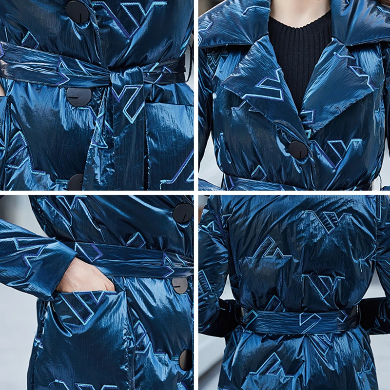 Dark Blue Down Coat Women X-long Jacket 2020 New Winter Warm Parkas Female White Duck Slim Overcoat Tops AN44 | Женская одежда