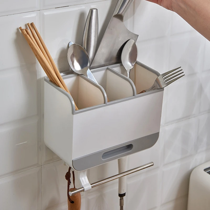

Drain Container Cutlery Storage Rack Knife Seat Spoon Box Wall-Mounted Chopstick Cage