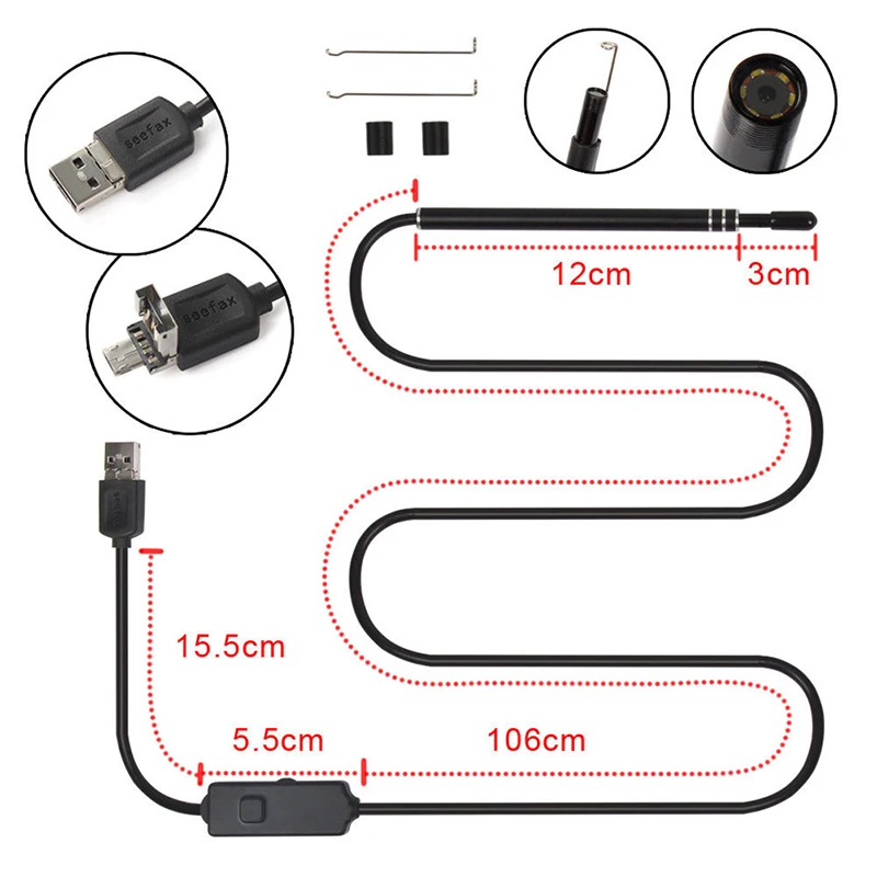 

3 in 1 USB Ear Digital Endoscope Earwax Cleansing Tool With 6led Ear Otoscope Megapixels Ear Scope Inspection Camera