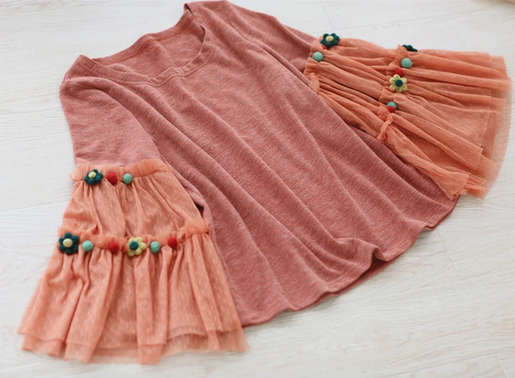 Свитер женский в этническом стиле с расклешенными рукавами и цветами Харадзюку |