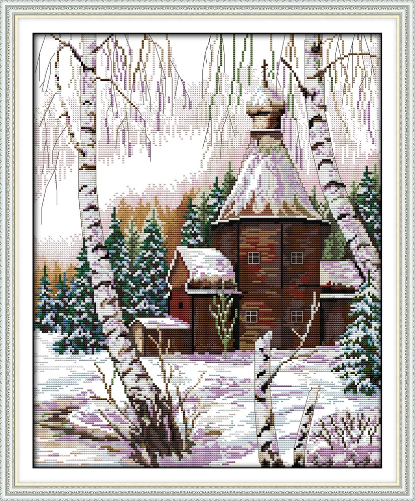 

Winter scenery cross stitch kit snow tree pre-printed count 18ct 14ct 11ct hand embroidery DIY handmade needlework supplies bag