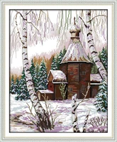 winter scenery cross stitch kit snow tree pre printed count 18ct 14ct 11ct hand embroidery diy handmade needlework supplies bag