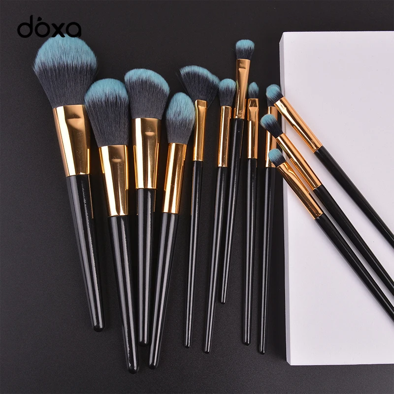 

Make up Brushes Black 12pcs Cosmetic Makeup Brush Set for Powder Blending Blush Concealer Eye Shadow Travel Makeup bag Included