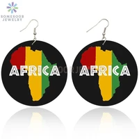 somesoor united africa colors map wooden drop earrings afrocentric ethnic king lion power fist black art printed for women gifts