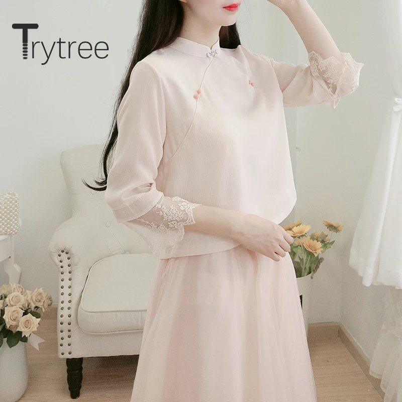 Женский комплект из двух предметов Trytree повседневный кружевной топ с