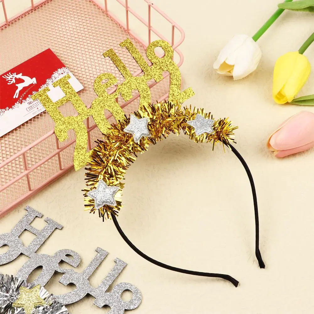 

Holiday Atmosphere Props Party Star Sequined High Quality New Year Headband Hello 2022 Alphabet