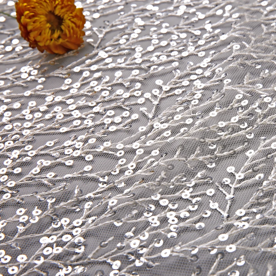 5 ярдов Новая ветка блесток сетка ткань с блестками для вышивки свадьбы шифон