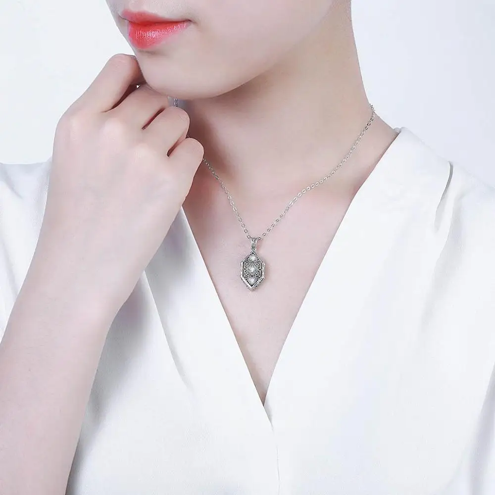 

Silver Chakra Silver 925 Jewelry Vintage Flower Carved Zircon Crystal Pendant Medieval Royal Palace Style Religion Jewelry Women