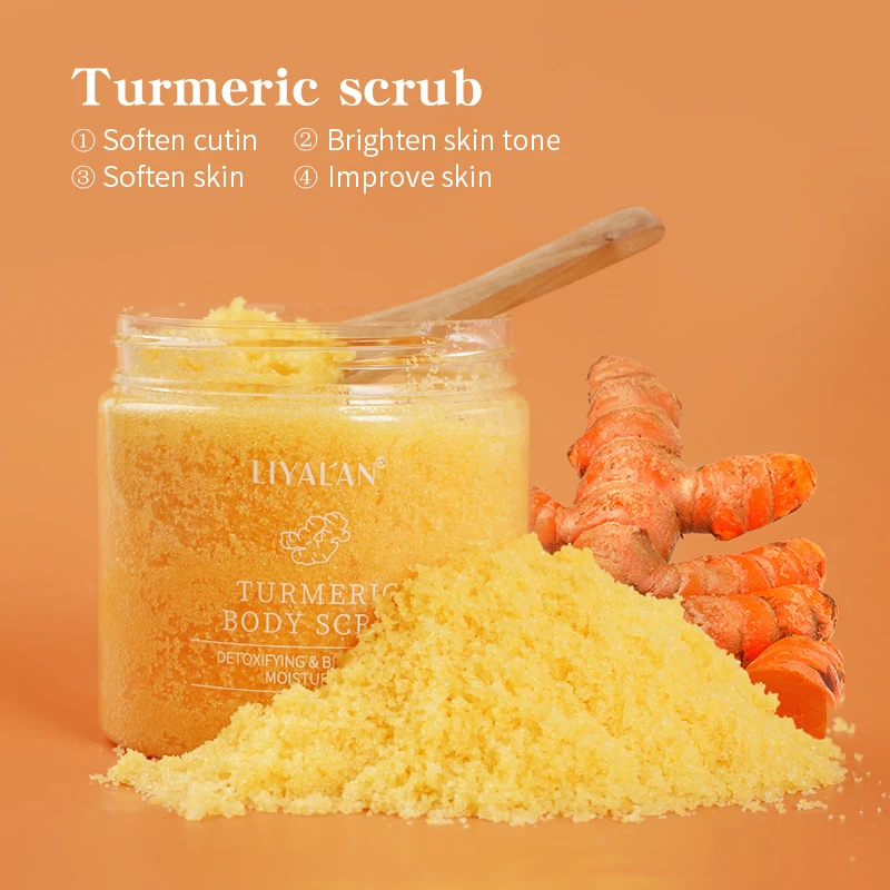 

Turmeric Face Body Sugar Scrub Skin Exfoliating Cream Clear Acne Scars Treatment Deep Cleansing Pore Dead Brightening Skin Care