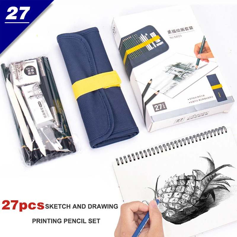 27 in 1 Sketch and Drawing Printing Pencil Set Sketching Art Kit Tool Charcoal Pencils Kneaded Eraser for Kids | Канцтовары для