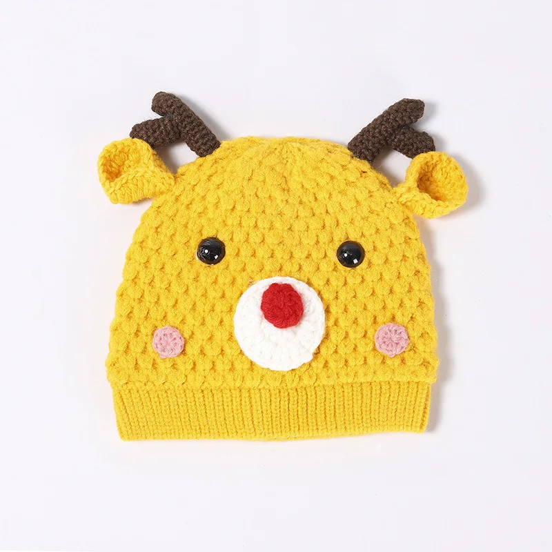 

Winter Korean Hand Knitted Cute Baby Cartoon Deer Pullover Hat Warm Windproof Children's Wool Hat 3-18 Months Kids Hats 2020