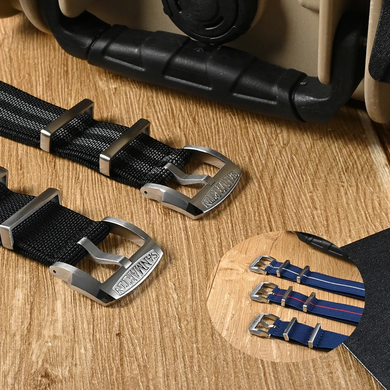 San Martin Elastic 20mm Watch Strap Premium Nylon Watchband  Self-Made Logo Buckle Solid Loops Sports High Quality Durable