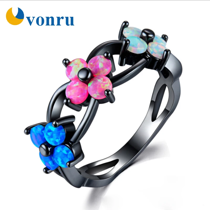 Высокое качество очаровательные черные кольца с опалом для женщин кольцо синим