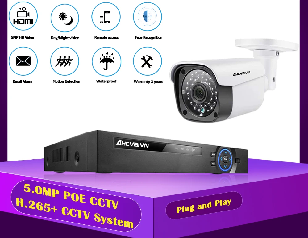 AHCVBIVN 3,6 мм широкая ip-камера МП оповещение по электронной почте XMEye ONVIF P2P распознавание лица 48 В наружняя камера видеонаблюдения POE CCTV уличная камера