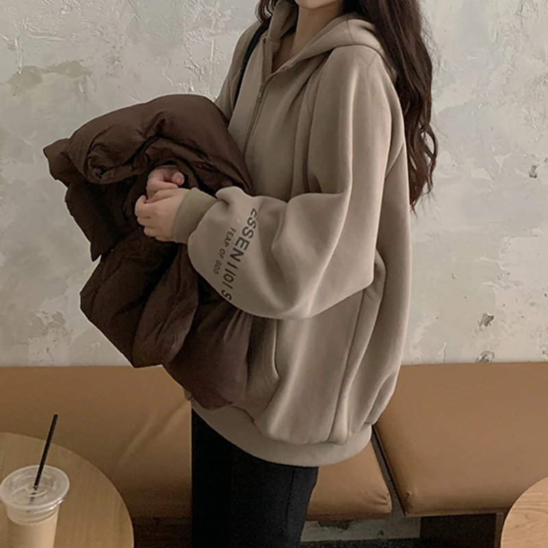 Зимний женский теплый жилет с подкладкой кофейная корейская мода куртка без